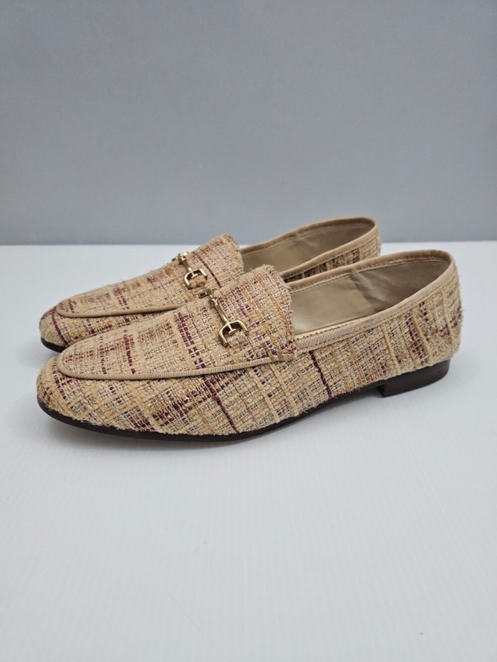 Sam Edelman Loraine Horsebit Loafers Womens 7.5 Pale Gold Boucle Fats Slip On